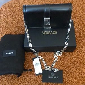 Versace NWT - Black Handbag with Removable Chain - Silver Hardware